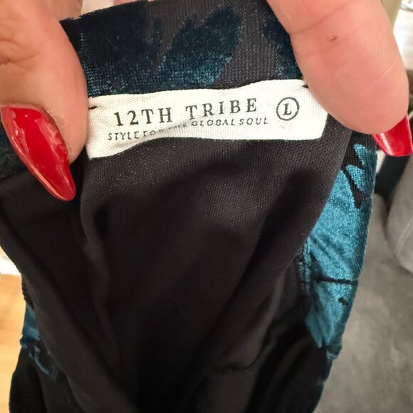 12th Tribe Black & Teal Velvet Floral Maxi Skirt L - Picture 4 of 6